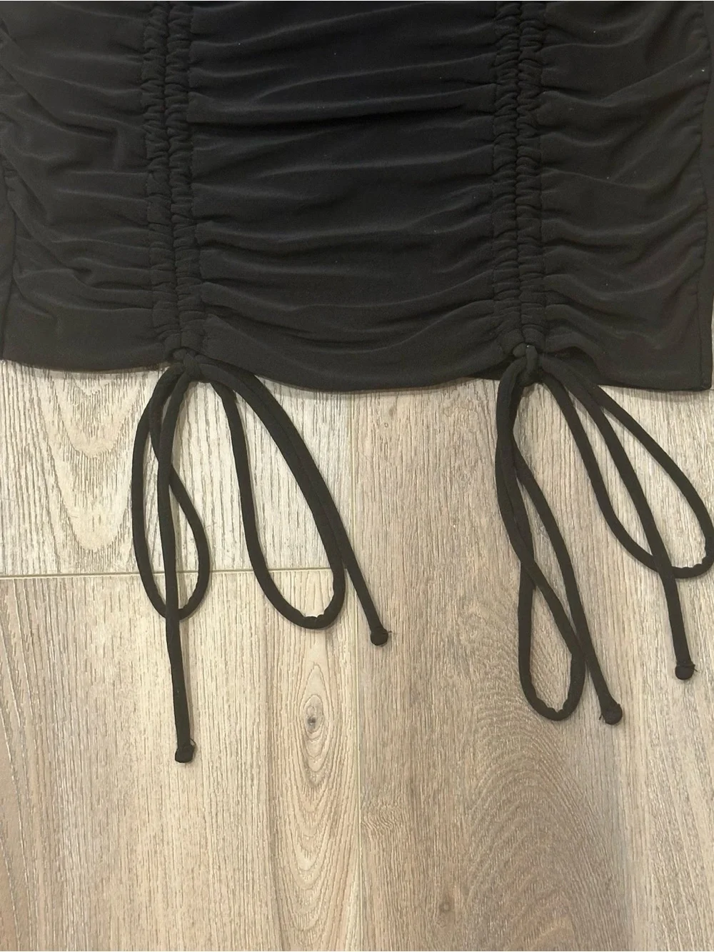 Black Drawstring Ruched Mini Dress - Picture 3 of 4